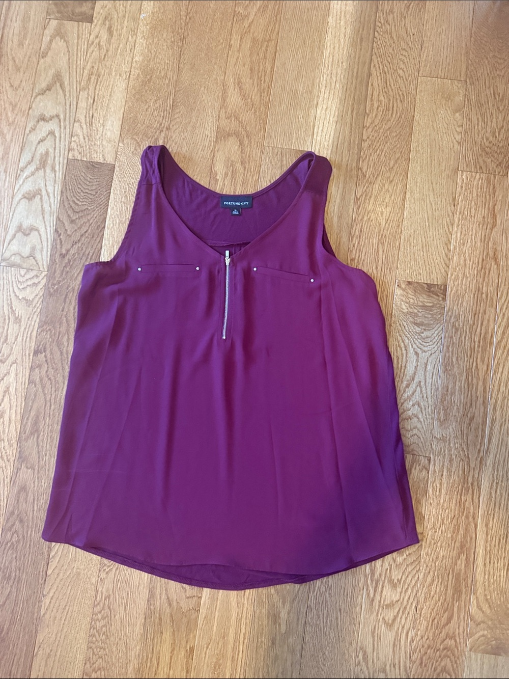 Petite Sophisticate Plum Zip-Front Sleeveless Camisole
